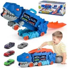 Caminhão Rampa Dinossauro Cegonha Devorador De Carros Pista Dinossauro Azul