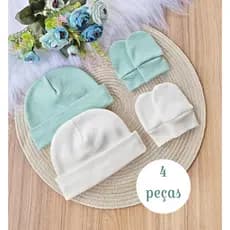Kit com 2 Touca e 2 Luva Para Bebê Recém Nascido 100% Algodão Antialérgico Maternidade