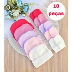 Kit 5 Touca e 5 Luva Para Bebê Recém Nascido 100% Algodão Antialérgico Maternidade