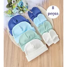 Kit 4 Touca e 4 Luva Para Bebê Recém Nascido 100% Algodão Antialérgico Maternidade
