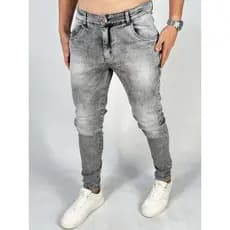 Calça Jeans Masculina Skinny Slim Estonada Cinza / Stretch