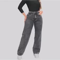 Calça Jeans Feminina Wide Leg Cintura Alta Corte Amplo Barra Reta 100% Jeans