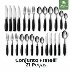 Jogo De Talheres 21 Peças Aço Inox Preto Vermelho Luxo Faqueiro Completo Cozinha Gourmet