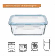 Pote De Vidro 640ml ou 1040ml ou 1500ml Hermético Retangular Marmita Com Trava Forno Freezer Microondas Anti Vazamento
