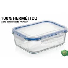 Pote Hermetico Retangular Tampa Vidro 640ml Armazenamento Alimentar Duravel Transparente