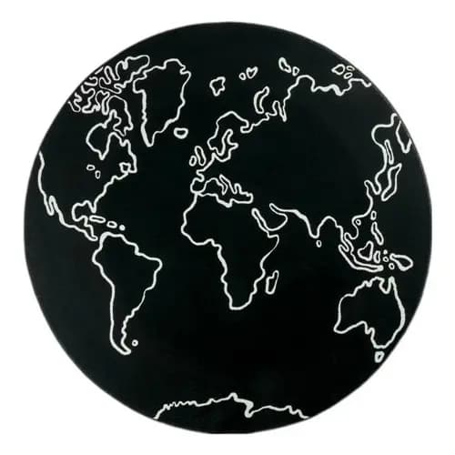 Tapete Redondo Mapa Mundi Preto Quarto Infantil Bebê 1,4m