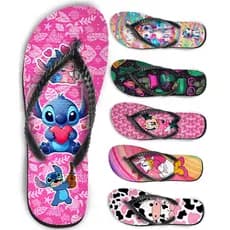 Chinelo Adulto Borracha Feminino Super leve e Confortável Desenhos Personagens 160 gramas
