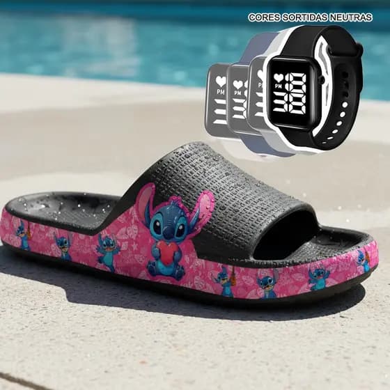 KIT Chinelo Nuvem Adulto Feminino Sandália Papete Confortável e Leve Desenhos + RELÓGIO DIGITAL