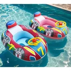 Boia Fralda Volante Infantil Carrinho Bote Inflável para Bebê Piscina com Assento Volante Giratório