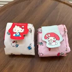 Japonês bonito KT gato impressão dobrável saco de armazenamento portátil bolsa de armazenamento saco de compras bolsa de