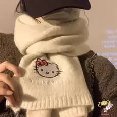 Lenço De Lã Gatinho Para Mulheres – Inverno Tricotado Estilo Japonês Quente E Espesso