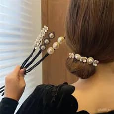 Coque de cabelo estilo francês, concha de pérola, acessórios longos do fabricante, donut mágico em forma torcida