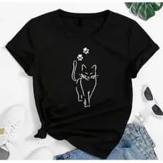 Camiseta T- shirt Feminina Preta  - Camisa 100% Algodão Premium Personalizada Gato