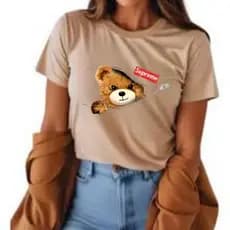 Camiseta Feminina 100% algodão Premium estampa Urso, Casual