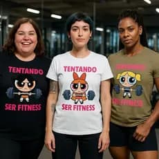Kit Camiseta Feminina Super Poderosas Tentando Ser Fitness Estilo Academia Casual Divertida P ao GG