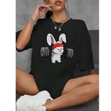 Camiseta Feminina Blusinha T Shit Fashion Algodão Coelho Academia Treino Musculação