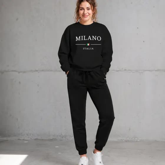 Conjunto Moletom Gola Careca + Calça Jogger Milano 100% Algodão Flanelado Premium Casual Streetwear