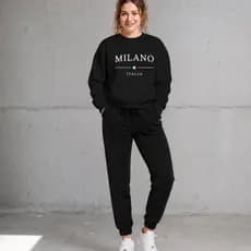 Conjunto Moletom Gola Careca + Calça Jogger Milano 100% Algodão Flanelado Premium Casual Streetwear