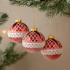 Kit 3 Bolas Natal Vermelhas Decorativas 10cm Glitter Luxo Pendentes Decoração Natalina