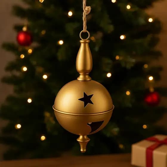 Guizo Natal Decorativo Metal Dourado 20cm Enfeite Rústico Pendente Bola Decoração Natalina