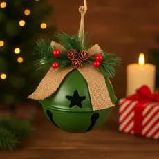 Guizo Natal Decorativo Metal Verde Corda Pinhas 14cm Rústico Pendente Bola Decoração Natalina