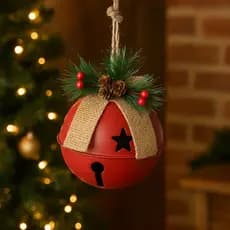 Guizo Natal Decorativo Metal Vermelho Pinhas 14cm Rústico Pendente Bola Decoração Natalina
