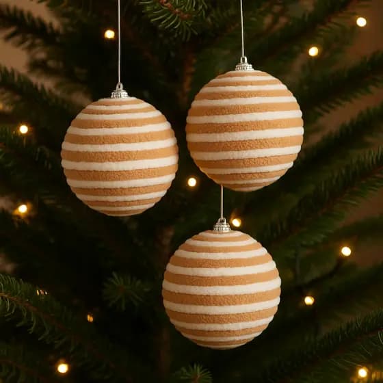 Kit 3 Bolas Natal 10cm Espiral Branco Dourado Enfeite Luxo Pendente Decorativo Natalino Árvore
