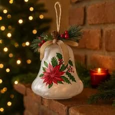 Sino Decorativo Natal LED 19cm Branco Enfeite Luxo Pendente Decoração Natalina