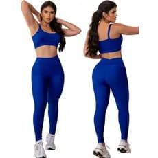 Conjunto Fitness Feminino Top Alça Short Legging Liso