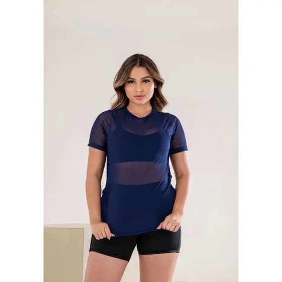 Blusa Feminina Fitenss De Tule Trasparente Roupa De Academia Com Manga Moda
