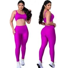 Conjunto Fitness Feminino Top Alça Short Legging Liso