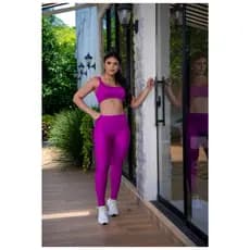 Conjunto para academia 0 transparência Top com alça embutida calça cos alto