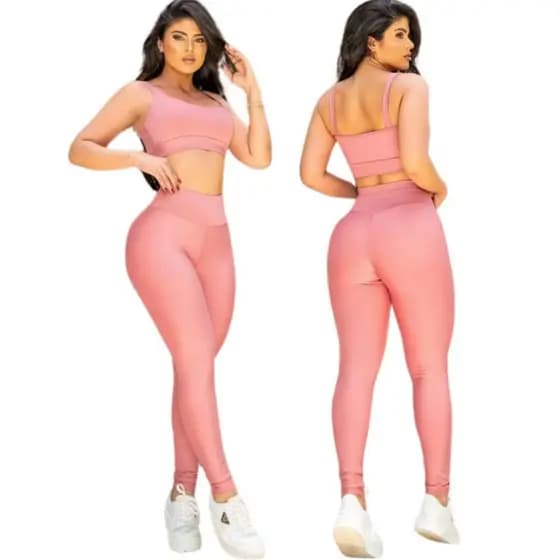 Conjunto Fitness Feminino Top Alça Short Legging Liso