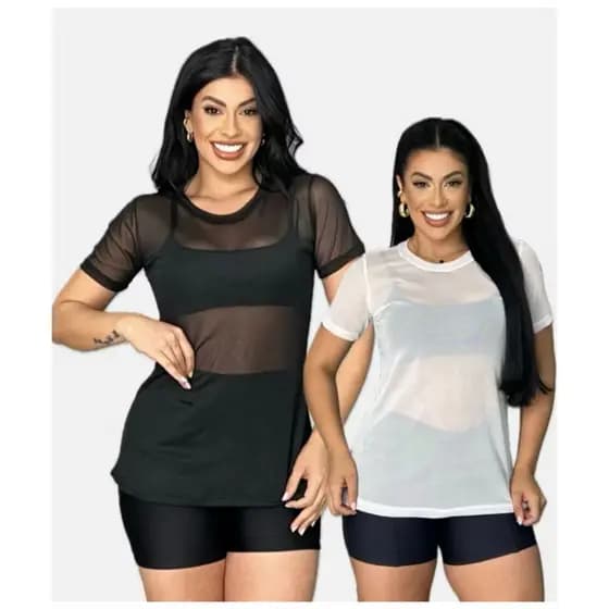 Blusa feminina de tule transparente academia fitness, camisão fitness