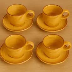 Kit 4 Xícaras de Café com Pires Cerâmica Rústica – Elegante e Durável