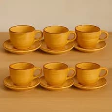 Conjunto 6 Xícaras de Café com Pires – Cerâmica Artesanal Amarela