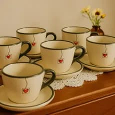 Jogo 6 Xícaras com Pires em Cerâmica – Ideal para Café e Chá