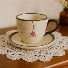 Xícara de Café Expresso 50ml – Cerâmica Pintada à Mão com Pires