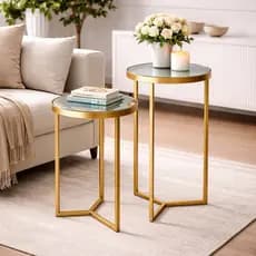 Mesa Lateral Espelhada Redonda Promoção Luxo Sala Moderna Ferro Resistente
