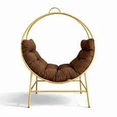 Poltrona Lua Redonda Dourada com Almofada | 1,70m x 1,30m Decorativa Confortável