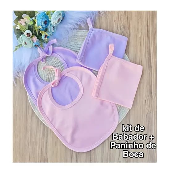 KIT DE 2 BABADOR E 2 PANINHO DE BOCA 100% ALGODÃO BEBÊ ENXOVAL MATERNIDADE