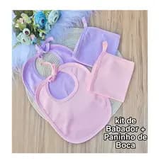 KIT DE 2 BABADOR E 2 PANINHO DE BOCA 100% ALGODÃO BEBÊ ENXOVAL MATERNIDADE