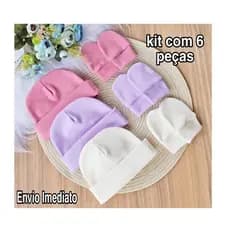 Kit 3 Touca e 3 Luva Para Bebê Recém Nascido 100% Algodão Antialérgico Maternidade Enxoval Gestante