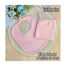 KIT DE 1 BABADOR E 1 PANINHO DE BOCA 100% ALGODÃO BEBÊ ENXOVAL MATERNIDADE