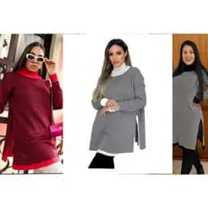 Poncho Vestido KIT 3 PÇ De Tricot feminino Estilosa quadriculado Xadrez