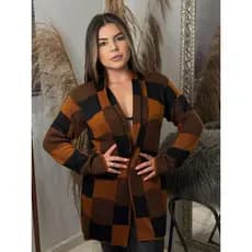 Casaco Sobretudo Feminino Plus Size Alfaiataria Xadrez Quadriculado Max Kimono de Frio Blazer Tricot