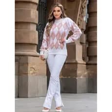 Blusa De Pelo Feminina Tricot Escocesa Losangulo Tendencia Inverno 2026