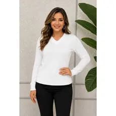 Camiseta Sueter Feminina Basica Gola V Manga Longa Premium Quente e Super Confortável Inverno