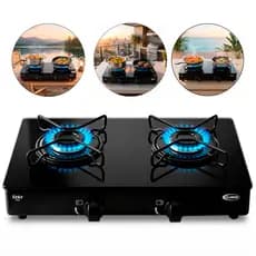 Fogão Cooktop de Mesa Portátil a Gás 2 Bocas Ultra Chama Vidro Temperado Clarice
