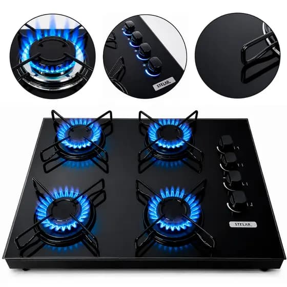 Fogão Cooktop De Mesa Portátil A Gás 4 Bocas Euro Stelar Preto